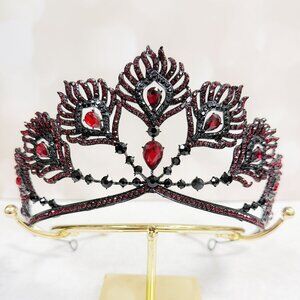 Red Crystal Crown, Peacock Crown, black crown Tiara, Homecoming Prom Headpiece